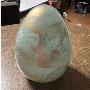Marbled Glass Egg Decor OS Blue Gold NWOT Frosted Swirl Accent